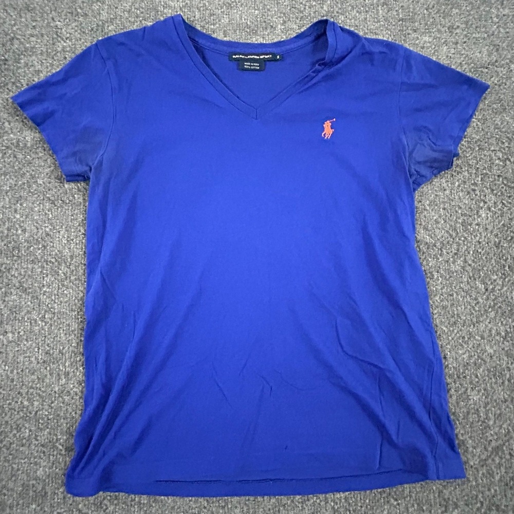 Ralph Lauren T-Shirt Womens Size S Blue V-Neck Cotton Short Sleeve Pony Logo